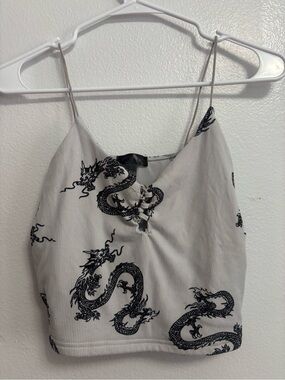 Faded Rose Women’s Dragon Print Tie-Front Cropped Tank (Women’s Size Large)